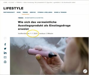 Screenshot der ersten Version des Welt Artikels "Wie sich das vermeintliche Ausstiegsprodukt als Einstiegsdroge erweist".